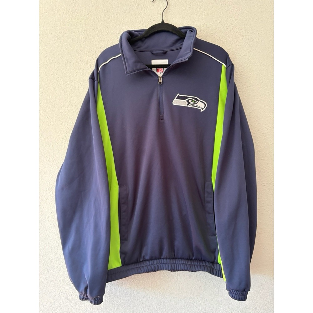 Seattle Seahawks Jacket Mens XL Navy Green NFL Football Quarter Zip Pullover